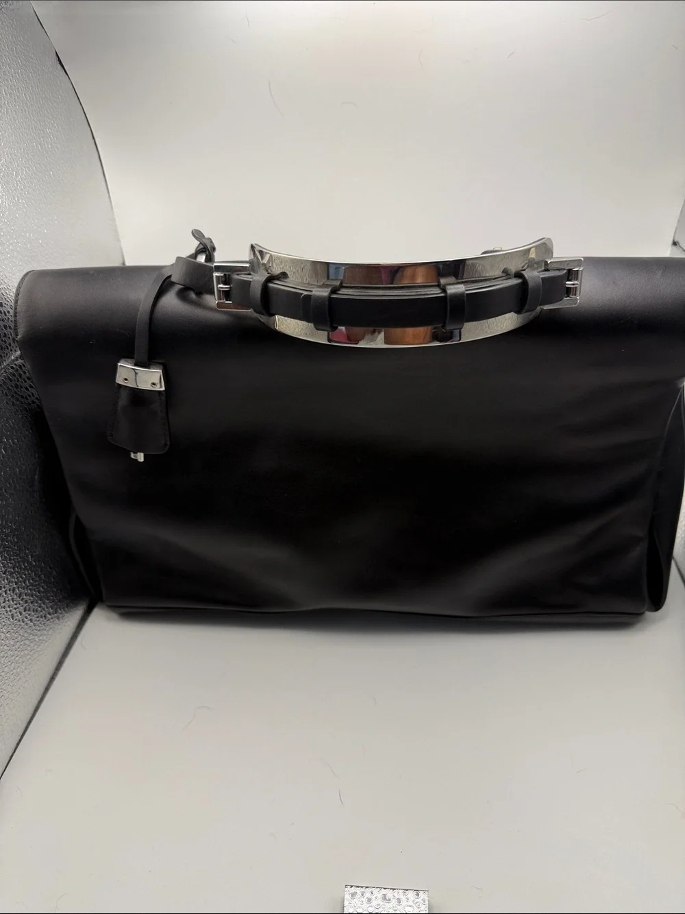 Michael Kors Collection CarringtonBlack Quilted Leather Satchel with Top Handle.
